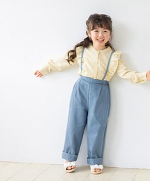 kids ソフトデニムストラップ付きタックパンツ