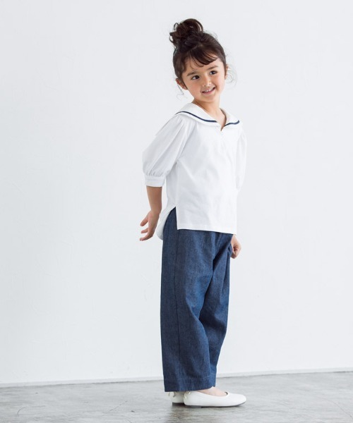 lulpini（ルルピー二）の「kids ソフトデニムストラップ付きタックパンツ（その他パンツ・キッズ・ブルー/サックスブルー・S/M/L）」の12枚目の写真