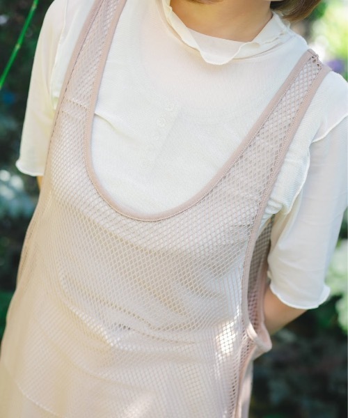 nemne store（ネンネストア）の「切替ライン入りメッシュレイヤードワンピース（ワンピース・レディース・オフホワイト/モカ・フリー）」の5枚目の写真