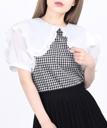 千鳥柄ドッキングブラウス