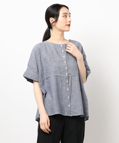 Samansa Mos2（サマンサ モスモス）の「切替前開きブラウス（シャツ/ブラウス・レディース・オフホワイト/ブルー/ベージュ/ネイビー・ﾌﾘ-）」の3枚目の写真