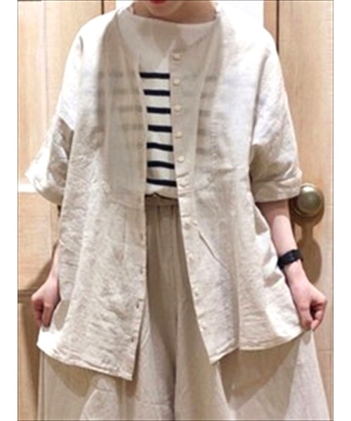 Samansa Mos2（サマンサ モスモス）の「切替前開きブラウス（シャツ/ブラウス・レディース・オフホワイト/ブルー/ベージュ/ネイビー・ﾌﾘ-）」の2枚目の写真