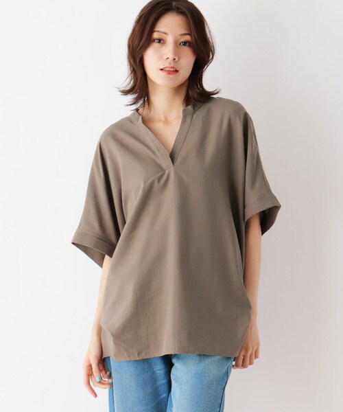 SHOO・LA・RUE(シューラルー)の「◆【M-3L】フレンチリネンドルマンスキッパー(シャツ/ブラウス・レディース・ブラック/オフホワイト/ピンク系/ライトブルー/ダークブラウン/グレー系その他3・04/05/02/03)」の4枚目の写真