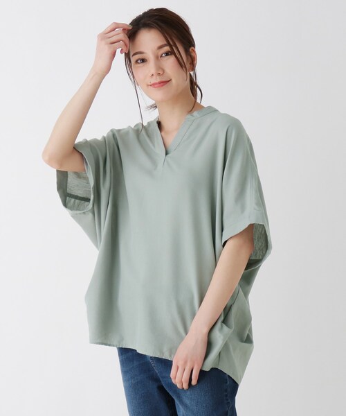 SHOO・LA・RUE(シューラルー)の「◆【M-3L】フレンチリネンドルマンスキッパー(シャツ/ブラウス・レディース・ブラック/オフホワイト/ピンク系/ライトブルー/ダークブラウン/グレー系その他3・04/05/02/03)」の5枚目の写真