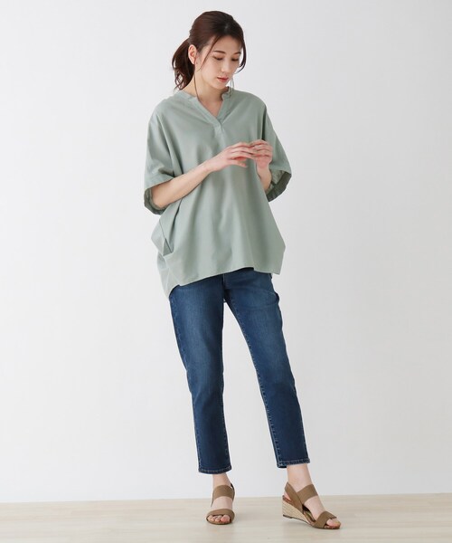 SHOO・LA・RUE(シューラルー)の「◆【M-3L】フレンチリネンドルマンスキッパー(シャツ/ブラウス・レディース・ブラック/オフホワイト/ピンク系/ライトブルー/ダークブラウン/グレー系その他3・04/05/02/03)」の17枚目の写真