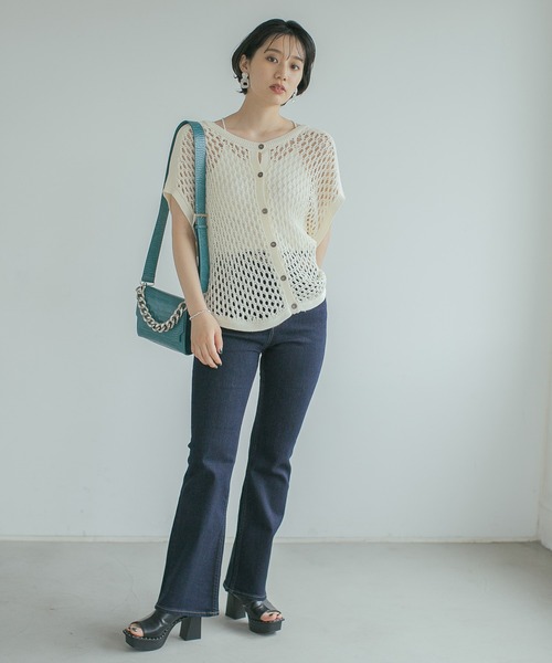 PAGEBOY（ページボーイ）の「2WAYメッシュショートカーディガン（カーディガン/ボレロ・レディース・ブラック/アイボリー・FREE）」の5枚目の写真