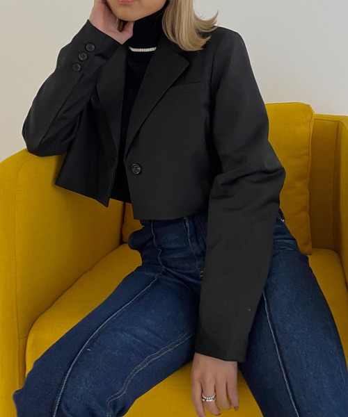 Avvenente（アベネンテ）の「【Avvenente】クロップドジャケット（テーラードジャケット・レディース・ブラック/グレー・M）」の8枚目の写真