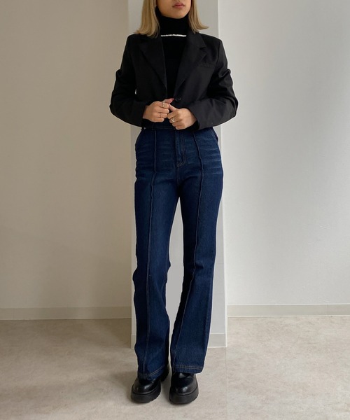 Avvenente（アベネンテ）の「【Avvenente】クロップドジャケット（テーラードジャケット・レディース・ブラック/グレー・M）」の9枚目の写真