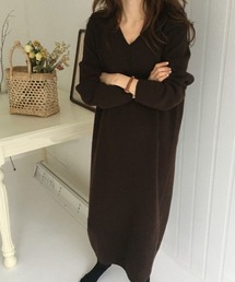 シンプルVネックニットワンピース【ZOZOTOWN限定】