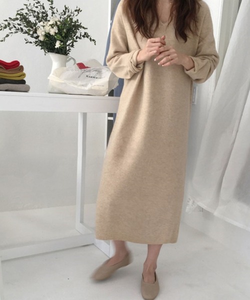 シンプルvネックニットワンピース Zozotown限定 ワンピース ワンピース Mejane ミージェーン のファッション