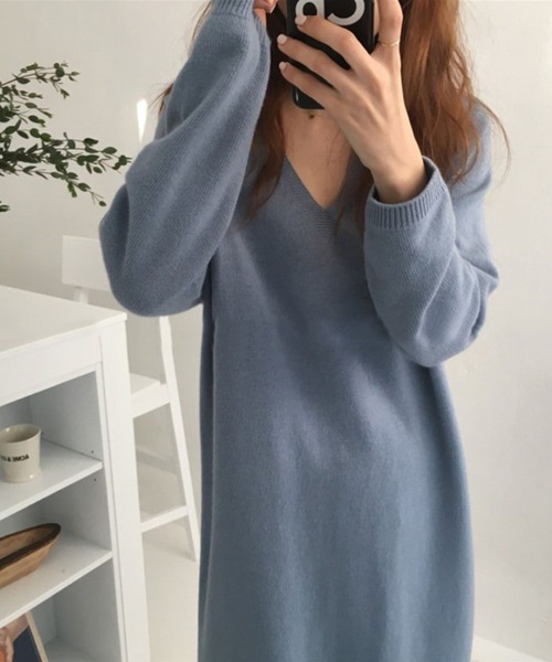 meJane(ミージェーン)の「シンプルVネックニットワンピース【ZOZOTOWN限定】(ワンピース・レディース・ベージュ/ブラウン/ブルー・FREE)」の15枚目の写真