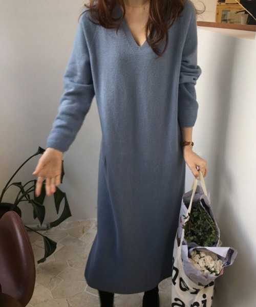 meJane(ミージェーン)の「シンプルVネックニットワンピース【ZOZOTOWN限定】(ワンピース・レディース・ベージュ/ブラウン/ブルー・FREE)」の17枚目の写真