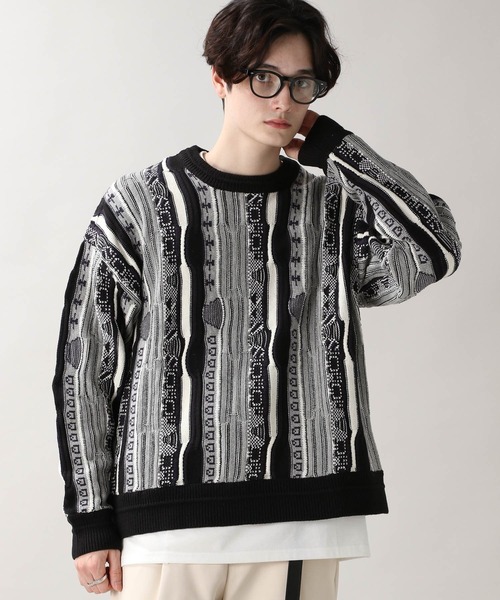 RAGEBLUE(レイジブルー)の「レトロジャガード柄ニットクルー/236356(ニット/セーター・メンズ・ブラック/その他/ブルー/グレー・FREE)」の5枚目の写真