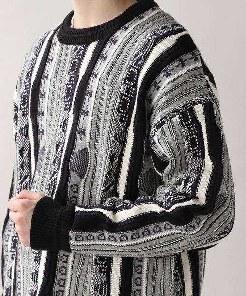 RAGEBLUE(レイジブルー)の「レトロジャガード柄ニットクルー/236356(ニット/セーター・メンズ・ブラック/その他/ブルー/グレー・FREE)」の12枚目の写真