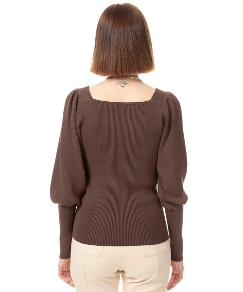 SLY(スライ)の「SQUARE N/C PUFF SLEEVE TOPS/スクエアネックパフスリーブトップス(ニット/セーター・レディース・ブラック/ブラウン/オレンジ/アイボリー・FREE)」の6枚目の写真