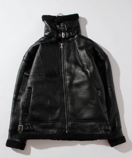 THISIS(ディスイズ)の「ビッグサイズ PUボンディング B-3ジャケット(ムートンコート・レディース・ブラック/グレー/ブラック系その他・MEDIUM/LARGE/X-LARGE)」の3枚目の写真