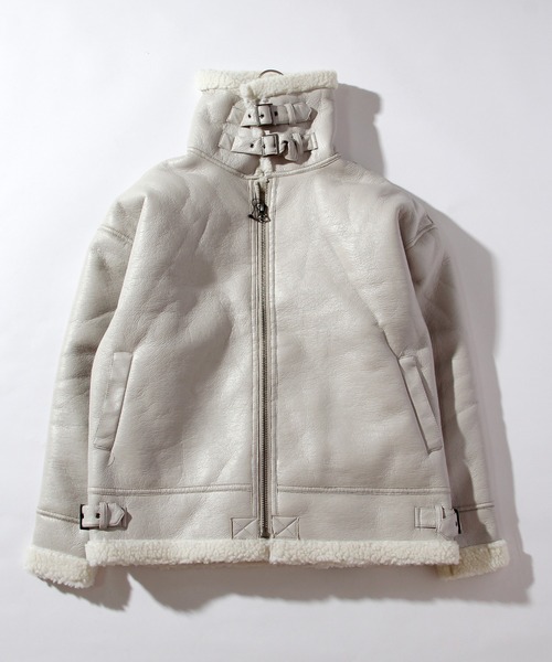 THISIS(ディスイズ)の「ビッグサイズ PUボンディング B-3ジャケット(ムートンコート・レディース・ブラック/グレー/ブラック系その他・MEDIUM/LARGE/X-LARGE)」の1枚目の写真