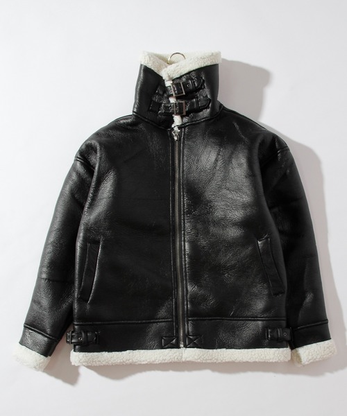 THISIS(ディスイズ)の「ビッグサイズ PUボンディング B-3ジャケット(ムートンコート・レディース・ブラック/グレー/ブラック系その他・MEDIUM/LARGE/X-LARGE)」の2枚目の写真