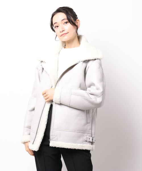 THISIS(ディスイズ)の「ビッグサイズ PUボンディング B-3ジャケット(ムートンコート・レディース・ブラック/グレー/ブラック系その他・MEDIUM/LARGE/X-LARGE)」の9枚目の写真