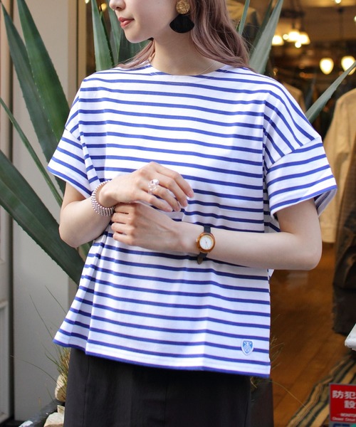 ORCIVAL(オーシバル)の「ORCIVAL/オーシバル 40/2 ワイドボートネックショートスリーブ ボーダー WIDE BOATNECK SHORTSLEEVE BORDER RC-9255(Tシャツ/カットソー・レディース・ホワイト/グレー/レッド/ロイヤルブルー/ライム/グリーン/ネイビー/ラベンダー・1)」の7枚目の写真