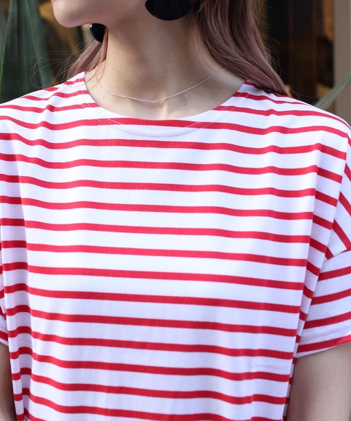 ORCIVAL(オーシバル)の「ORCIVAL/オーシバル 40/2 ワイドボートネックショートスリーブ ボーダー WIDE BOATNECK SHORTSLEEVE BORDER RC-9255(Tシャツ/カットソー・レディース・ホワイト/グレー/レッド/ロイヤルブルー/ライム/グリーン/ネイビー/ラベンダー・1)」の14枚目の写真