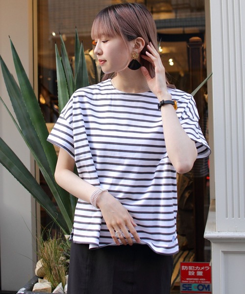 ORCIVAL(オーシバル)の「ORCIVAL/オーシバル 40/2 ワイドボートネックショートスリーブ ボーダー WIDE BOATNECK SHORTSLEEVE BORDER RC-9255(Tシャツ/カットソー・レディース・ホワイト/グレー/レッド/ロイヤルブルー/ライム/グリーン/ネイビー/ラベンダー・1)」の10枚目の写真