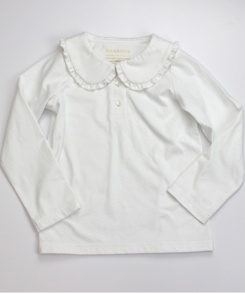 maarook(マルーク)の「天竺フリル丸衿Tシャツ(Tシャツ/カットソー・キッズ・ホワイト・130cm/80cm/110cm/100cm/90cm/120cm)」の1枚目の写真