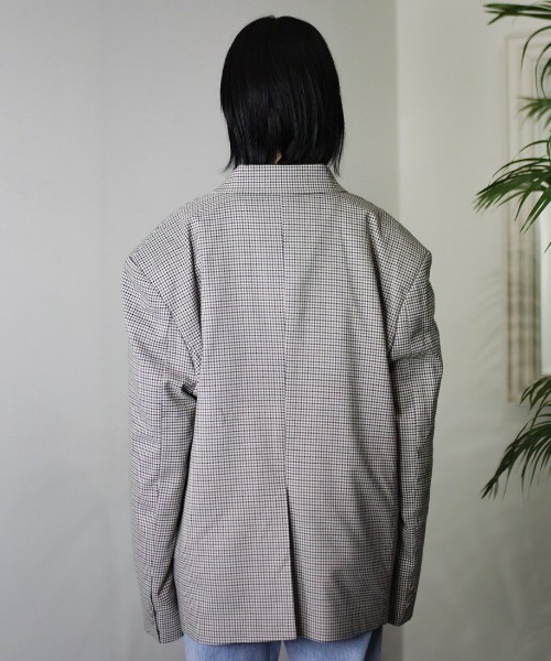 Chikashitsu +（チカシツプラス）の「【Chikashitsu + /チカシツプラス】oversized check jacket/オーバーサイズジャケット ビッグサイズジャケット チェック柄ジャケット（テーラードジャケット・メンズ・ブラック/ブラウン・ONE SIZE）」の12枚目の写真