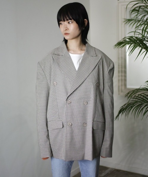 Chikashitsu +（チカシツプラス）の「【Chikashitsu + /チカシツプラス】oversized check jacket/オーバーサイズジャケット ビッグサイズジャケット チェック柄ジャケット（テーラードジャケット・メンズ・ブラック/ブラウン・ONE SIZE）」の9枚目の写真