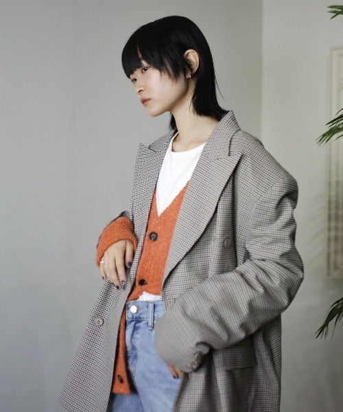 Chikashitsu +（チカシツプラス）の「【Chikashitsu + /チカシツプラス】oversized check jacket/オーバーサイズジャケット ビッグサイズジャケット チェック柄ジャケット（テーラードジャケット・メンズ・ブラック/ブラウン・ONE SIZE）」の8枚目の写真