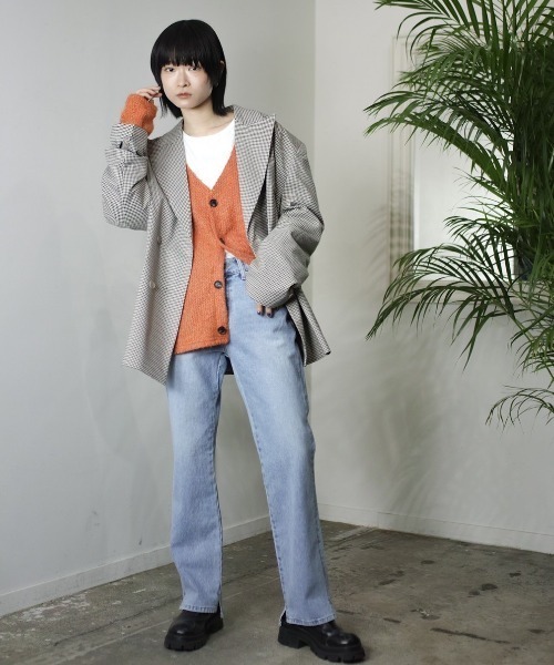 Chikashitsu +（チカシツプラス）の「【Chikashitsu + /チカシツプラス】oversized check jacket/オーバーサイズジャケット ビッグサイズジャケット チェック柄ジャケット（テーラードジャケット・メンズ・ブラック/ブラウン・ONE SIZE）」の3枚目の写真