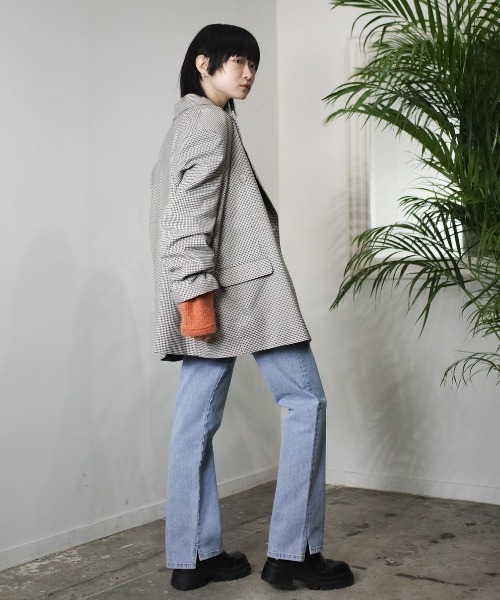 Chikashitsu +（チカシツプラス）の「【Chikashitsu + /チカシツプラス】oversized check jacket/オーバーサイズジャケット ビッグサイズジャケット チェック柄ジャケット（テーラードジャケット・メンズ・ブラック/ブラウン・ONE SIZE）」の5枚目の写真