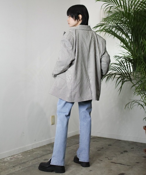 Chikashitsu +（チカシツプラス）の「【Chikashitsu + /チカシツプラス】oversized check jacket/オーバーサイズジャケット ビッグサイズジャケット チェック柄ジャケット（テーラードジャケット・メンズ・ブラック/ブラウン・ONE SIZE）」の6枚目の写真