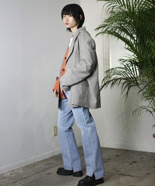 Chikashitsu +（チカシツプラス）の「【Chikashitsu + /チカシツプラス】oversized check jacket/オーバーサイズジャケット ビッグサイズジャケット チェック柄ジャケット（テーラードジャケット・メンズ・ブラック/ブラウン・ONE SIZE）」の4枚目の写真