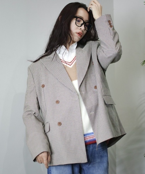 Chikashitsu +（チカシツプラス）の「【Chikashitsu + /チカシツプラス】oversized check jacket/オーバーサイズジャケット ビッグサイズジャケット チェック柄ジャケット（テーラードジャケット・メンズ・ブラック/ブラウン・ONE SIZE）」の19枚目の写真