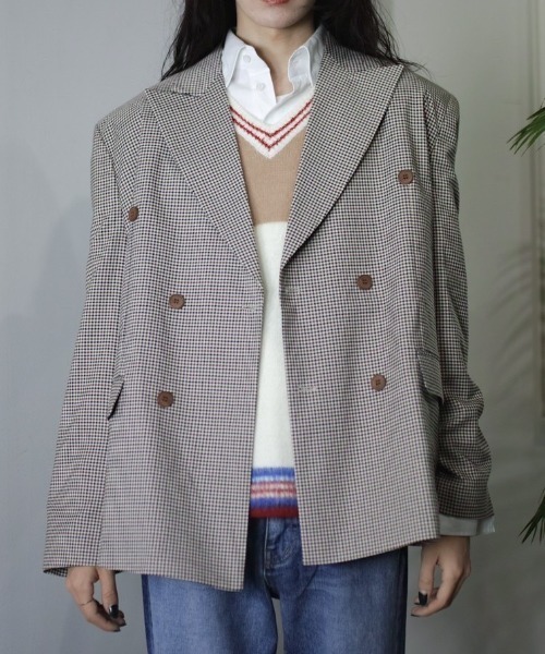 Chikashitsu +（チカシツプラス）の「【Chikashitsu + /チカシツプラス】oversized check jacket/オーバーサイズジャケット ビッグサイズジャケット チェック柄ジャケット（テーラードジャケット・メンズ・ブラック/ブラウン・ONE SIZE）」の21枚目の写真