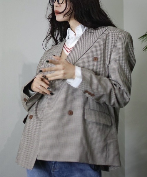 Chikashitsu +（チカシツプラス）の「【Chikashitsu + /チカシツプラス】oversized check jacket/オーバーサイズジャケット ビッグサイズジャケット チェック柄ジャケット（テーラードジャケット・メンズ・ブラック/ブラウン・ONE SIZE）」の20枚目の写真