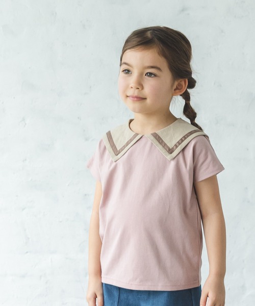 pairmanon（ペアマノン）の「【なめらか肌触り】【かぞくおそろい】セーラーカラー 半袖Tシャツ（Tシャツ/カットソー・キッズ・ブルー系その他3/アイボリー/ブラック/グレイッシュベージュ/モカ/ピンク/ライトベージュ・140/100/130/120/90/150/110）」の7枚目の写真