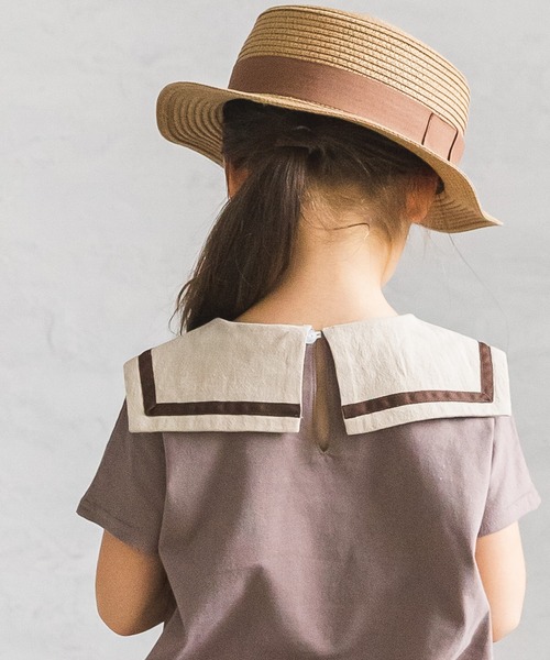 pairmanon（ペアマノン）の「【なめらか肌触り】【かぞくおそろい】セーラーカラー 半袖Tシャツ（Tシャツ/カットソー・キッズ・ブルー系その他3/アイボリー/ブラック/グレイッシュベージュ/モカ/ピンク/ライトベージュ・140/100/130/120/90/150/110）」の21枚目の写真