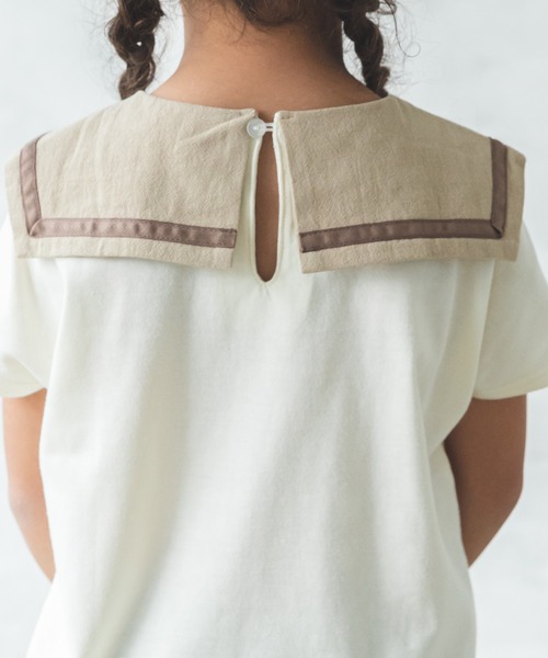 pairmanon（ペアマノン）の「【なめらか肌触り】【かぞくおそろい】セーラーカラー 半袖Tシャツ（Tシャツ/カットソー・キッズ・ブルー系その他3/アイボリー/ブラック/グレイッシュベージュ/モカ/ピンク/ライトベージュ・140/100/130/120/90/150/110）」の8枚目の写真