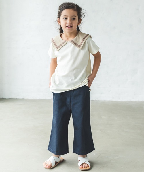 pairmanon（ペアマノン）の「【なめらか肌触り】【かぞくおそろい】セーラーカラー 半袖Tシャツ（Tシャツ/カットソー・キッズ・ブルー系その他3/アイボリー/ブラック/グレイッシュベージュ/モカ/ピンク/ライトベージュ・140/100/130/120/90/150/110）」の9枚目の写真