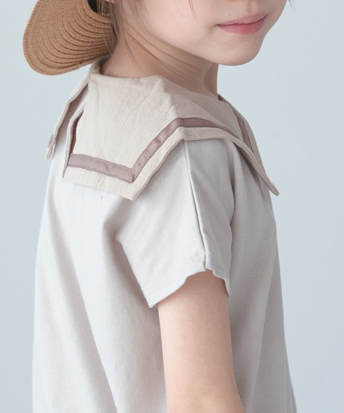 pairmanon（ペアマノン）の「【なめらか肌触り】【かぞくおそろい】セーラーカラー 半袖Tシャツ（Tシャツ/カットソー・キッズ・ブルー系その他3/アイボリー/ブラック/グレイッシュベージュ/モカ/ピンク/ライトベージュ・140/100/130/120/90/150/110）」の12枚目の写真