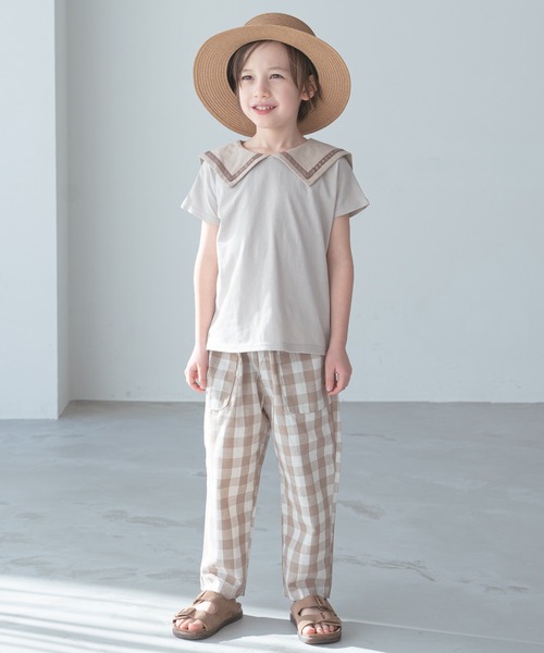 pairmanon（ペアマノン）の「【なめらか肌触り】【かぞくおそろい】セーラーカラー 半袖Tシャツ（Tシャツ/カットソー・キッズ・ブルー系その他3/アイボリー/ブラック/グレイッシュベージュ/モカ/ピンク/ライトベージュ・140/100/130/120/90/150/110）」の13枚目の写真