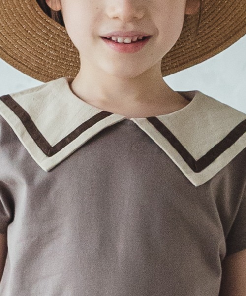 pairmanon（ペアマノン）の「【なめらか肌触り】【かぞくおそろい】セーラーカラー 半袖Tシャツ（Tシャツ/カットソー・キッズ・ブルー系その他3/アイボリー/ブラック/グレイッシュベージュ/モカ/ピンク/ライトベージュ・140/100/130/120/90/150/110）」の10枚目の写真
