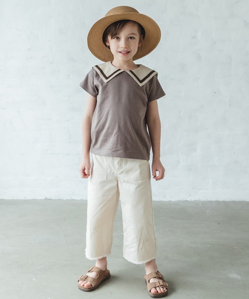 pairmanon（ペアマノン）の「【なめらか肌触り】【かぞくおそろい】セーラーカラー 半袖Tシャツ（Tシャツ/カットソー・キッズ・ブルー系その他3/アイボリー/ブラック/グレイッシュベージュ/モカ/ピンク/ライトベージュ・140/100/130/120/90/150/110）」の11枚目の写真