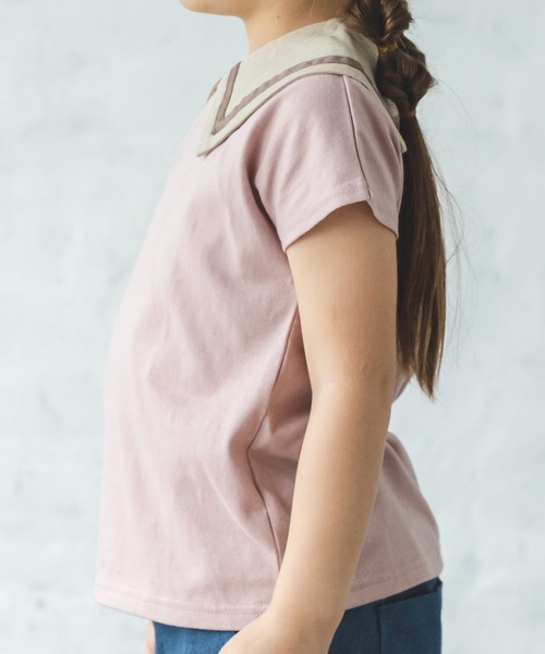 pairmanon（ペアマノン）の「【なめらか肌触り】【かぞくおそろい】セーラーカラー 半袖Tシャツ（Tシャツ/カットソー・キッズ・ブルー系その他3/アイボリー/ブラック/グレイッシュベージュ/モカ/ピンク/ライトベージュ・140/100/130/120/90/150/110）」の16枚目の写真
