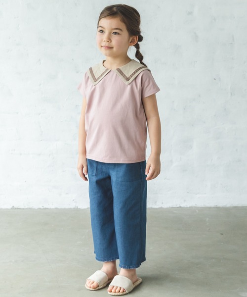 pairmanon（ペアマノン）の「【なめらか肌触り】【かぞくおそろい】セーラーカラー 半袖Tシャツ（Tシャツ/カットソー・キッズ・ブルー系その他3/アイボリー/ブラック/グレイッシュベージュ/モカ/ピンク/ライトベージュ・140/100/130/120/90/150/110）」の17枚目の写真