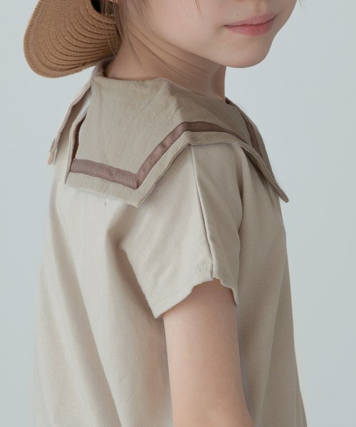 pairmanon（ペアマノン）の「【なめらか肌触り】【かぞくおそろい】セーラーカラー 半袖Tシャツ（Tシャツ/カットソー・キッズ・ブルー系その他3/アイボリー/ブラック/グレイッシュベージュ/モカ/ピンク/ライトベージュ・140/100/130/120/90/150/110）」の18枚目の写真