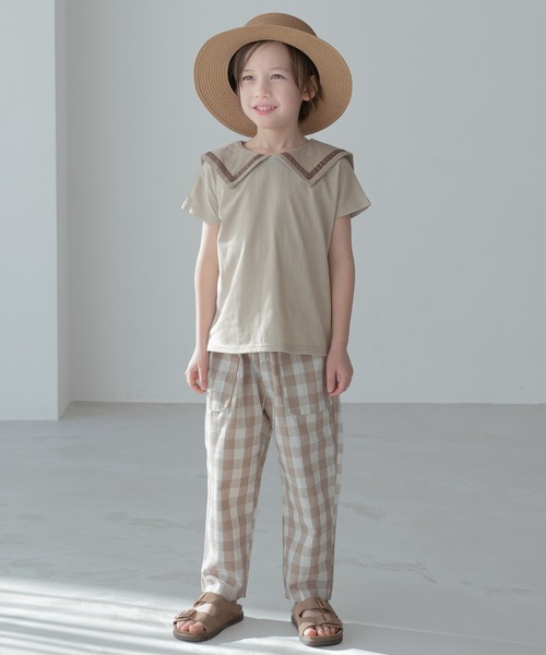 pairmanon（ペアマノン）の「【なめらか肌触り】【かぞくおそろい】セーラーカラー 半袖Tシャツ（Tシャツ/カットソー・キッズ・ブルー系その他3/アイボリー/ブラック/グレイッシュベージュ/モカ/ピンク/ライトベージュ・140/100/130/120/90/150/110）」の19枚目の写真