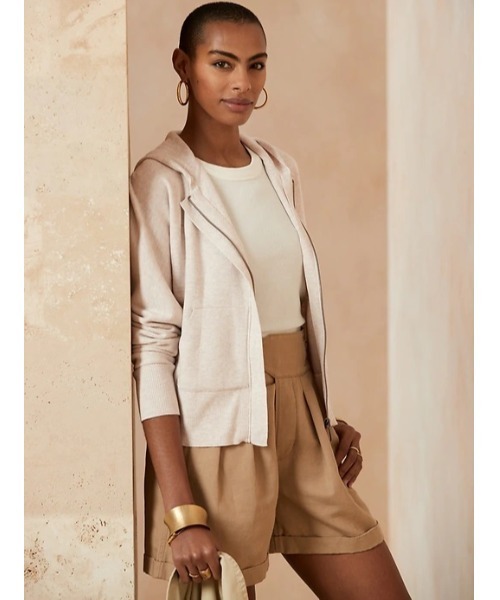 Banana Republic（バナナリパブリック）の「フーディー クロップド ニットジャケット（パーカー・レディース・ブラック/ナチュラル・S/M/XS/L）」の2枚目の写真